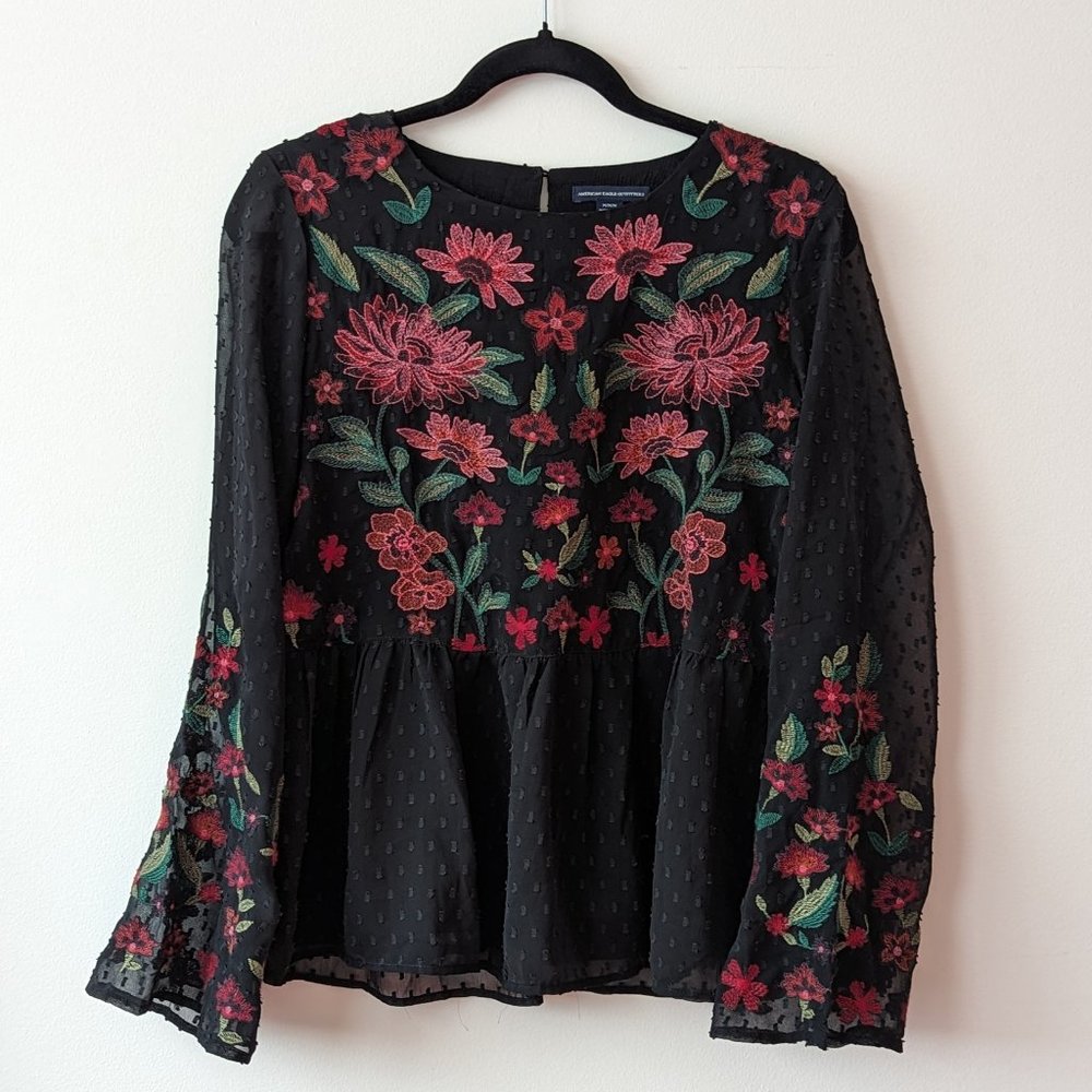 Embroidered Boho Sheer Long Sleeve Blouse